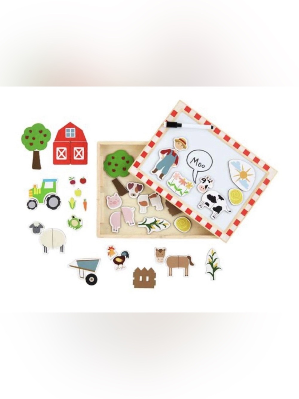 NWT Mud Pie My Farm Story 50 Piece Wooden Box Chalkboard Whiteboard Play Set